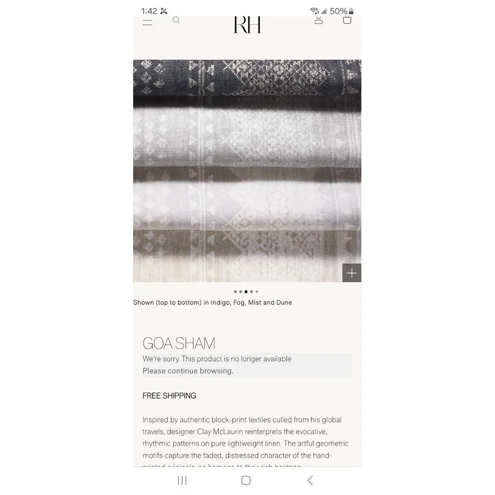 Restoration Hardware Linen GOA Sham For King Lounger Oversized Pillow Cover Sham